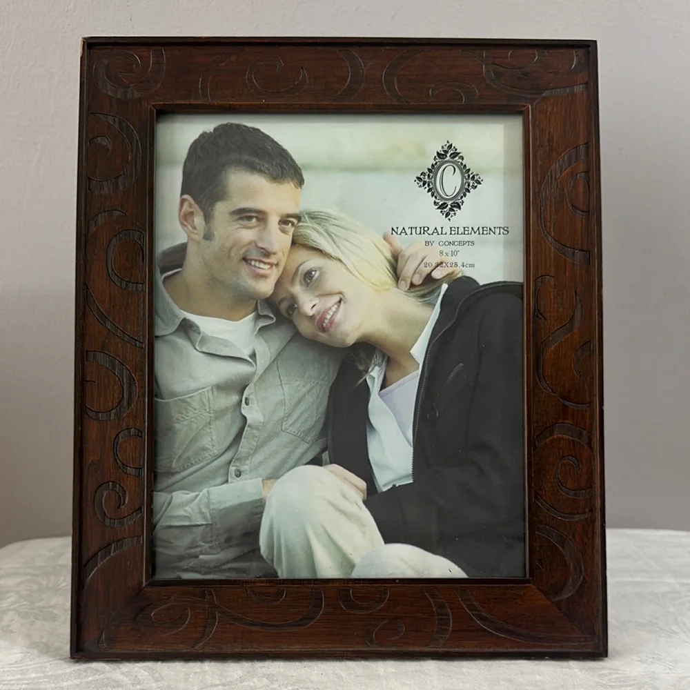 Brown Wood Photo Frame gold 8x10” photo Whimsical design